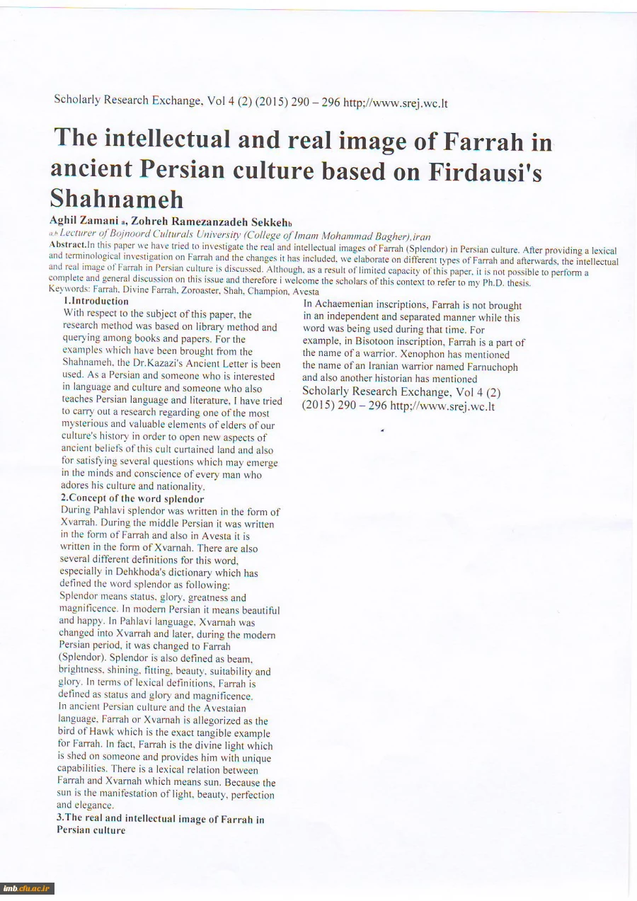 The intellectual and real image of Farrah in ancient Persian culture based on Firdausi s Shahnameh 2