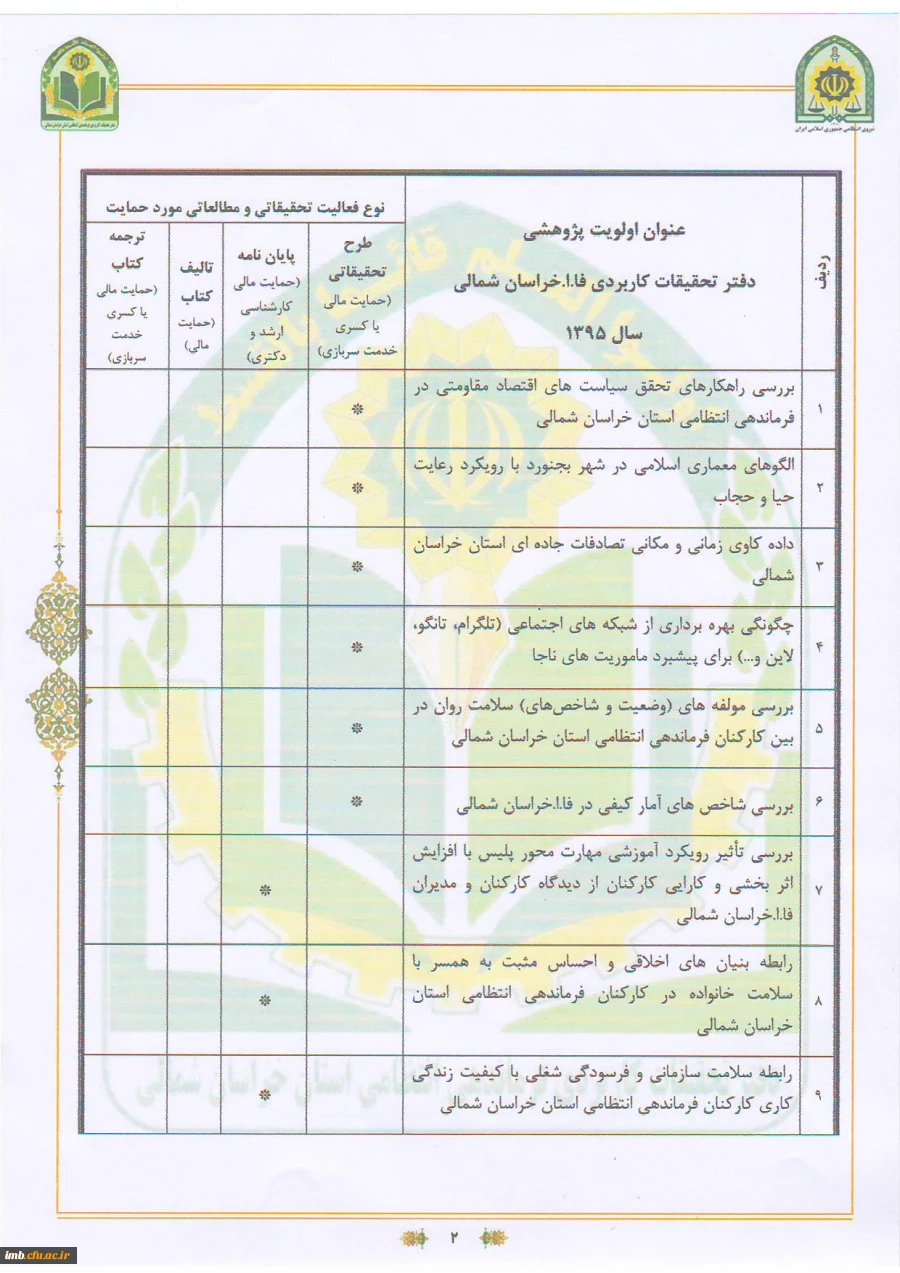 فراخوان اولویت های پژوهشی فرماندهی انتظامی خراسان شمالی 3