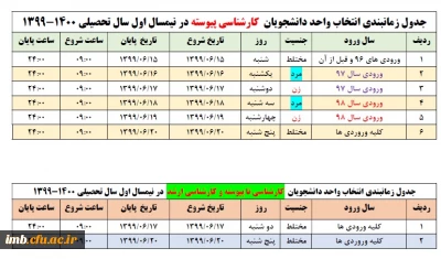 زمان بندی انتخاب واحد و تقویم آموزشی نیمسال اول تحصیلی 400-1399